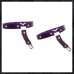 Purple Studded Open Heart Leather Thigh Garter Harness Pair Set